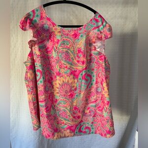 SHEIN Pink and Yellow Paisley Blouse